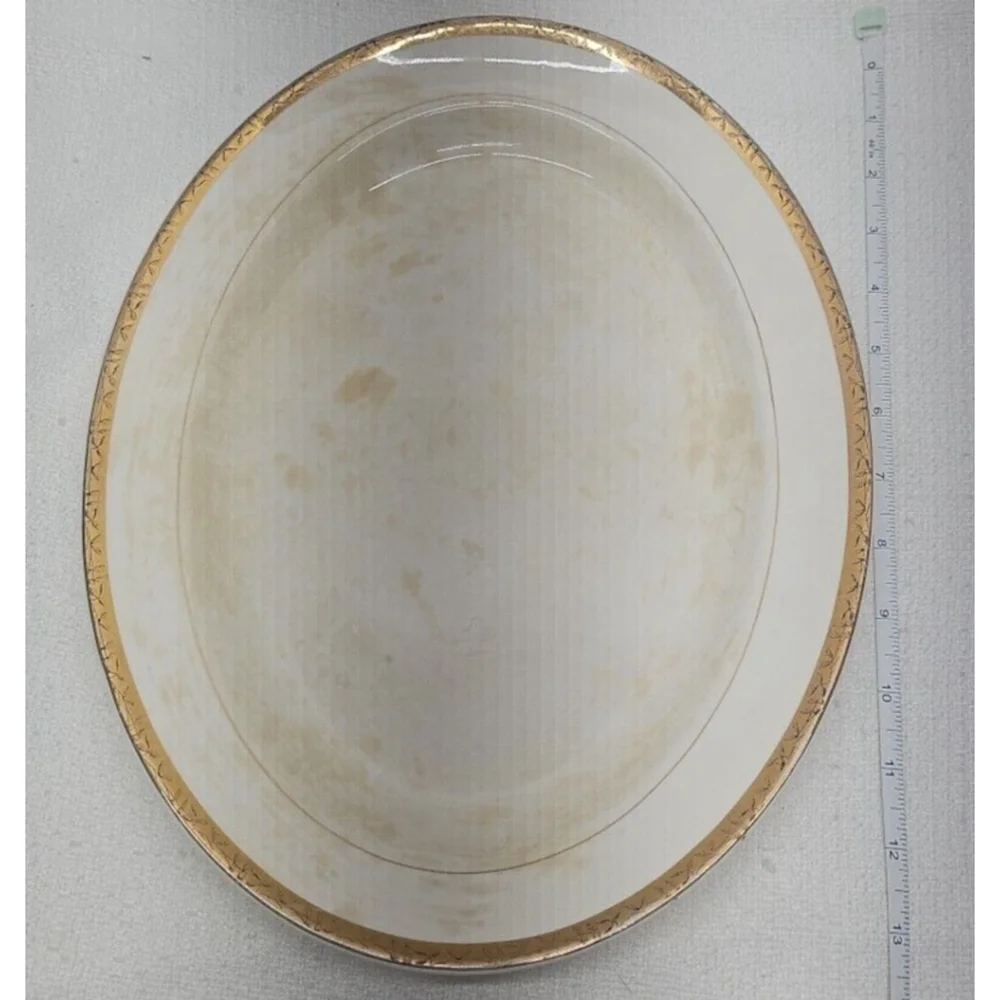 Vintage 22K Gold Rare Oval Serving Dish The Etched Design Sebring Pottery USA - Picture 1 of 16